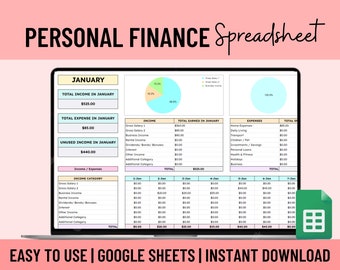 Personal Finance Google Sheet, Budget Planner, Expense Tracker Spreadsheet, Google Sheets, Expense Tracker Template, Simple and Easy to use