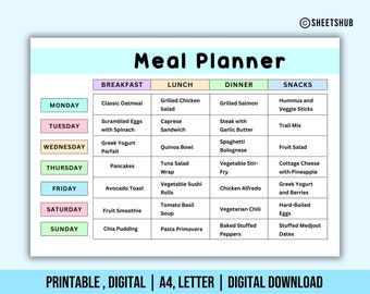Maaltijdplanner afdrukbaar | Voedseldagboek | Wekelijks voedingsdagboek | Voedselplanner | Dieet, Fitness | A4, Letter | Directe download