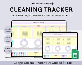 Cleaning Google sheet, Cleaning Tracker Template, Weekly Cleaning Checklist, Monthly, Yearly Chore Chart, Cleaning Planner, House Chore List