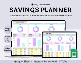 Planificador de Ahorro Digital / Planificador de Hojas de Google / Presupuesto de Ahorro / Planificador de Ahorros / Hoja de Cálculo de Seguimiento de Ahorros / Hoja de Cálculo de Google