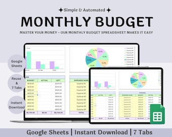 Monthly Budget Spreadsheet, Spending tracker, Budget tracker, Google sheets, Spreadsheet template, Paycheck budget, Finance tracker