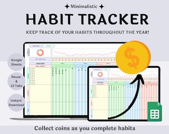 Hoja de cálculo de Habit Tracker Google Sheet, Goal Tracker, Hoja de cálculo de Habit Tracker, Plantilla de Google Sheets, Mensual, Semanal, Daily Tracker