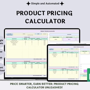 Pricing Calculator Spreadsheet, Price Handmade Products Google Sheet Template, Product Pricing Calculator, Pricing Guide, Pricing Worksheet