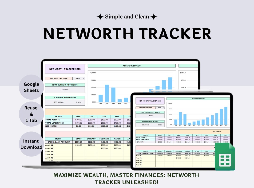 Net Worth Tracker Spreadsheet for Google Sheets, Net Worth Calculator ...