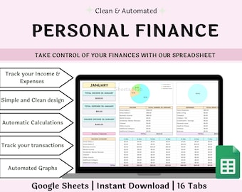 Personal Finance Google Sheet | Budget Planner | Income and Expense Tracker Spreadsheet Google Sheets Small Business Tracker | Bookkeeping