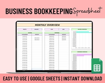 Small Business Bookkeeping Google Sheet,Easy Bookkeeping,Easy Bookkeeping Business Tracker,Income and Expense Tracker,Profit Loss Accounting