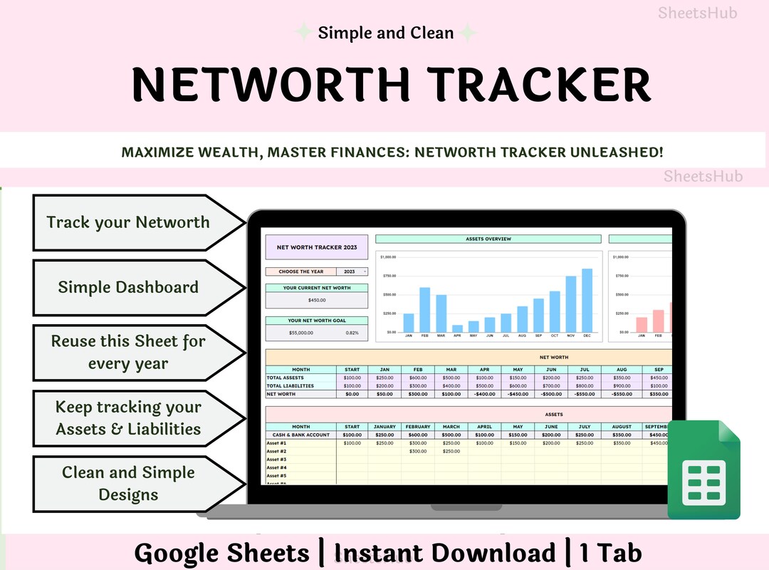 Net Worth Tracker Spreadsheet Template for Google Sheets, Net Worth ...