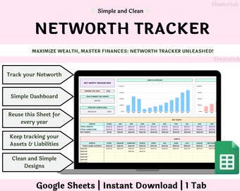 Net Worth Tracker Spreadsheet Template für Google Sheets, Net Worth Dashboard, Persönliche Finanzen, Aktiven und Passiven Template