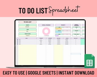 Weekly & Daily To-Do List Task Tracker Spreadsheet Google Sheets Excel Digital Productivity Planner To Do List Checklist Template Brain Dump