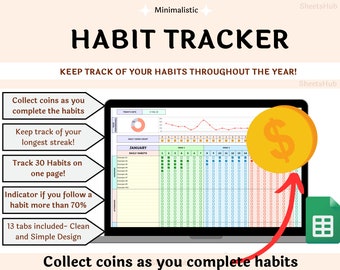 Habit Tracker Tabelle Google Sheet, Goal Tracker, Digital Habit Tracker, Tägliche Routine, Goal Tracker, ADHS, Digitaler Zielplaner