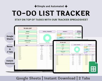 To Do List Tracker Google Sheet, Daily Planner, Task Tracker, To Do List, Digital Task List, Productivity, Task Planner Spreadsheet