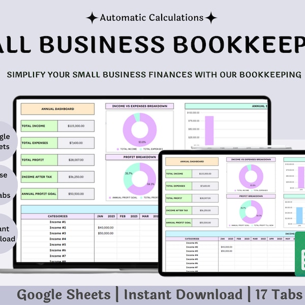 Small Business Bookkeeping Google Sheet, Easy Bookkeeping, Bookkeeping Spreadsheet, Small Business Bookkeeping Google Sheets Template
