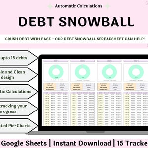 Plantilla de seguimiento de hoja de cálculo de bola de nieve de deuda, hojas de Google de bola de nieve de deuda, rastreador de pago de deuda, calculadora de bola de nieve de deuda, rastreador de deuda