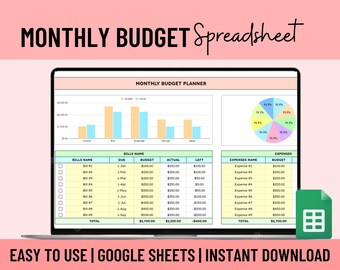 Monthly Budget Google Sheet, Budget Planner, monthly budget, budget spreadsheet, budget planner, financial planner, expense tracker