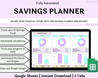 Planificador de Ahorros Hoja de Google / Presupuesto de Ahorros / Planificador de Ahorros Digital / Hoja de Cálculo de Seguimiento de Ahorros / Plantilla de Hoja de Cálculo de Google Sheets