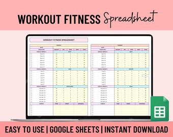 Monitor ćwiczeń fitness Arkusz Google, Monitor fitness, Tygodniowy planer ćwiczeń, Planer fitness, Planer ćwiczeń, Prosty dziennik fitness,