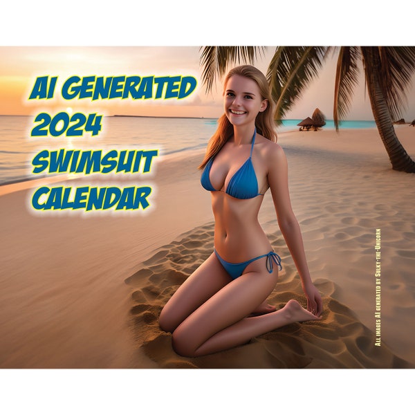 AI Generated Swimsuit Wall Calendar 2024, Gifts for Christmas, Gifts for Birthday, Gift for Him, Computer generated