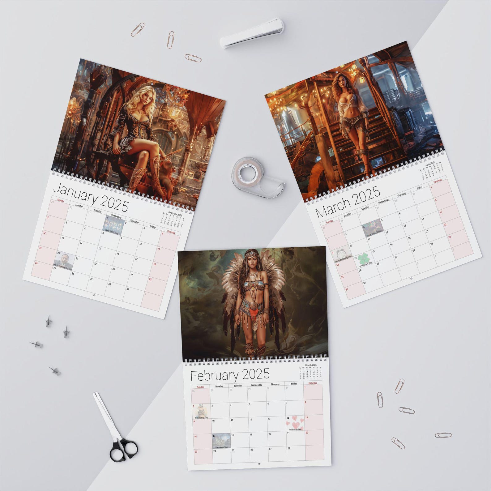 2025 Pinup Wall Calendar, AI Generated Women, Sexy Calendar, Sexy Pin