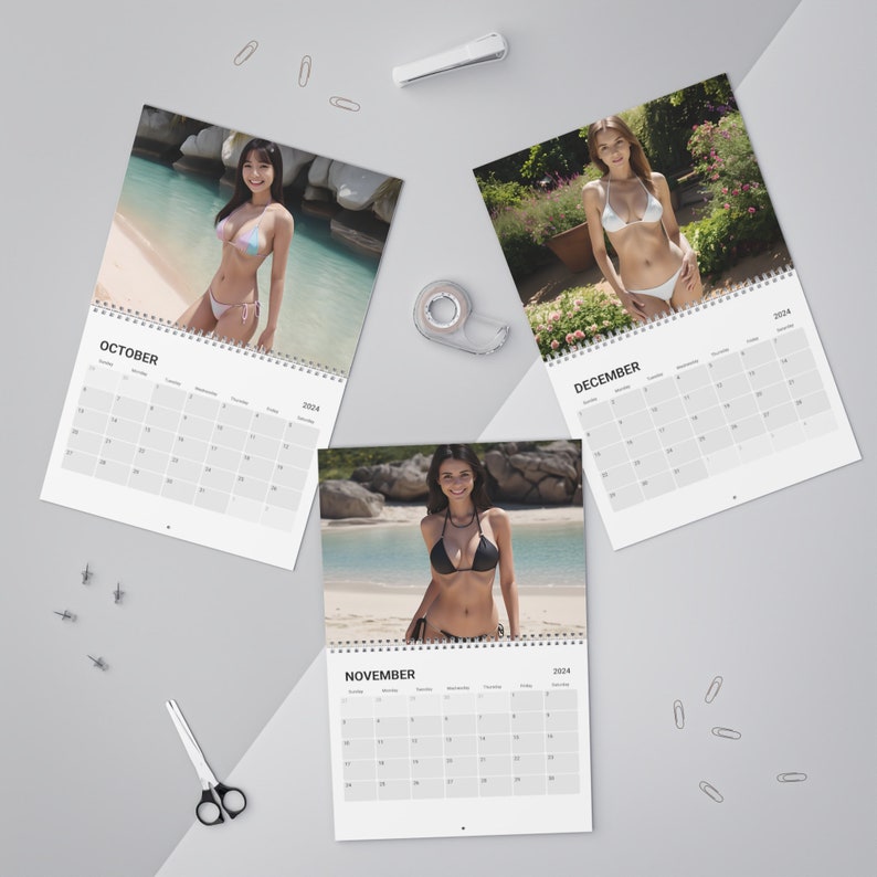 AI Generated Swimsuit Wall Calendar 2024, Gifts for Christmas, Gifts