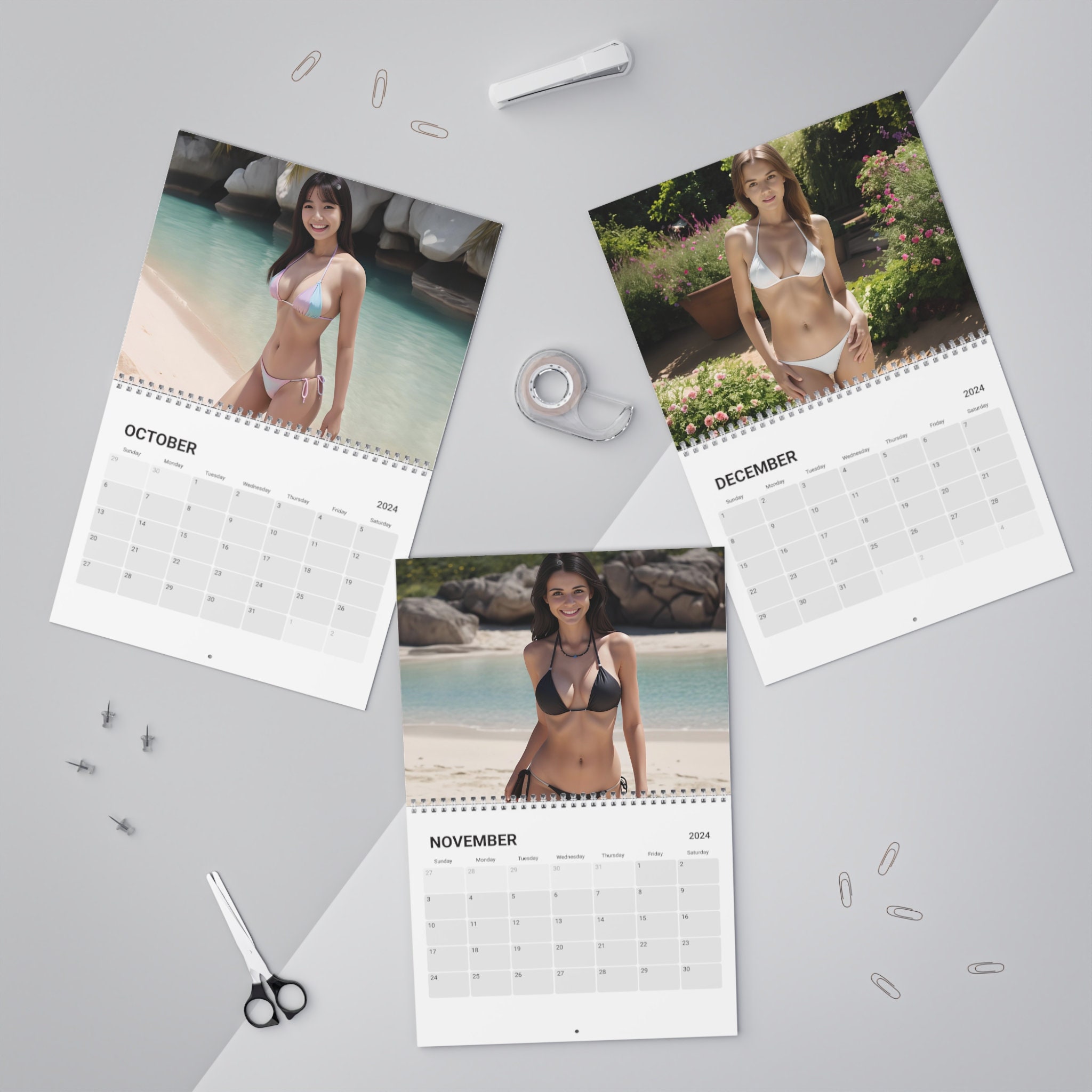 AI Generated Swimsuit Wall Calendar 2024, Gifts for Christmas, Gifts