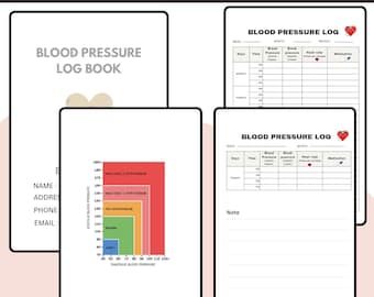 Printable Blood Pressure Log | Heart Rate Tracker (PDF File)