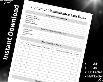 Equipment Maintenance Log: Daily Preventive Care (Digital Download)