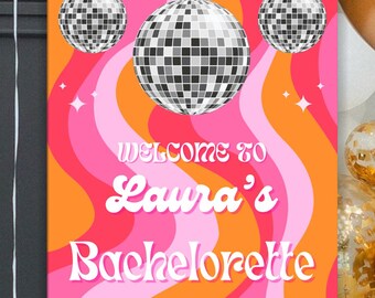 Last Disco Bachelorette Welcome Sign: Editable Party Decor (Canva Template, Digital Download)