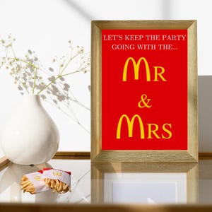 Cartello per matrimonio McDonald's modificabile – Modello Canva – Cartello per bomboniere fast food a tarda notte – Cartello per stazione di matrimonio stampabile – Download digitale