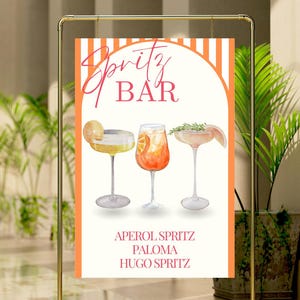 Bearbeitbares Aperol Spritz Brautdusche Bar-Schild - Cocktail-Menü-Schild - Canva-Vorlage - Sofortiger Download - Druckbares Brautgetränk-Schild