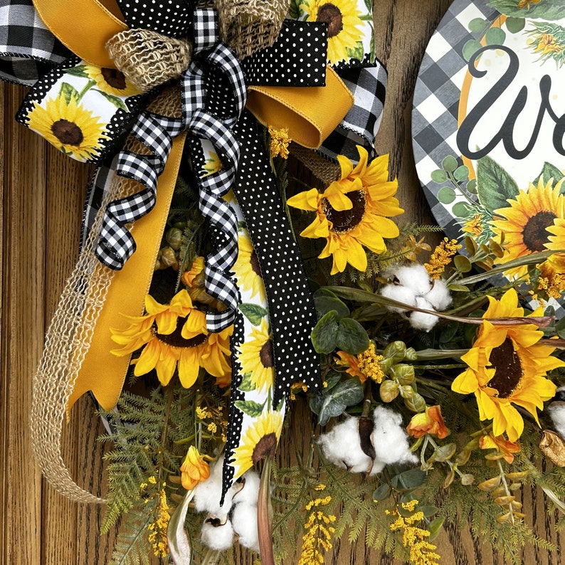 Modern Farmhouse Buffalo Sunflower Wreath, Buffalo Plaid Sunflower