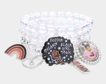 Black Girl Magic Charm Bracelet Set