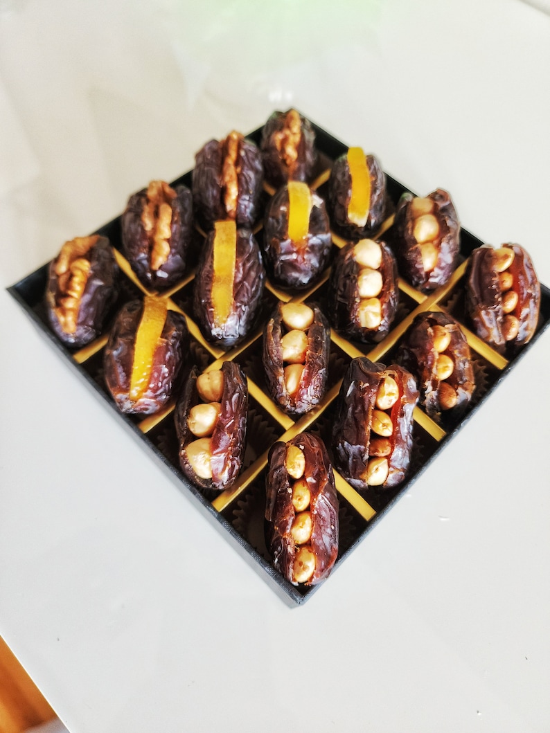 Stuffed Medjool Dates by Emilia's Delights almonds, Walnuts, Hazelnuts