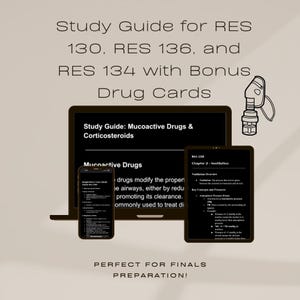 RES 130、RES 136、RES 134 の第 1 学期学習ガイド (ボーナス薬物カード付き) – 期末試験の準備に最適です。