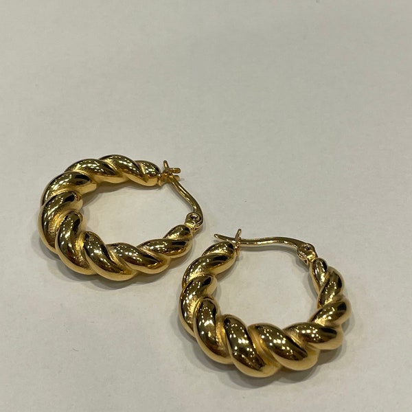 18k Gold Gemelli Twisted Small Hoops Stainless Steel Chunky Earrings Gift For Her