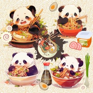 Digital Art Print Pandas Love Noodles - 4 PNG Digital files