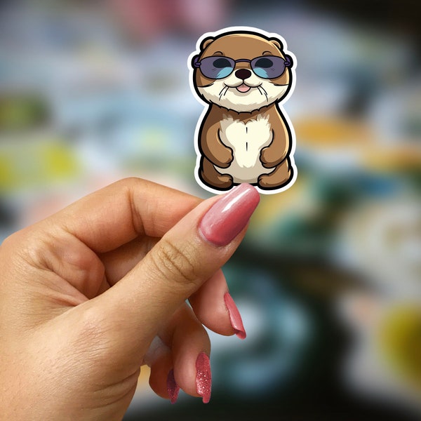 Otter Sticker | Cute animal sticker | Cartoon animal | Animal glasses | Vinyl | Waterproof | Sticker for Kids | Cute Animal Magnet