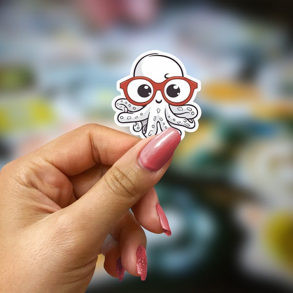 Octopus Sticker | Cute animal sticker | Cartoon animal | Animal glasses | Vinyl | Waterproof | Sticker for Kids | Cute Animal Magnet