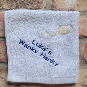 Personalised wanky hanky - rude / novelty - fun gift - beautifully embroidered gift !