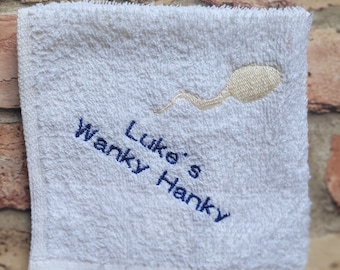 Personalised wanky hanky - rude / novelty - fun gift - beautifully embroidered gift !