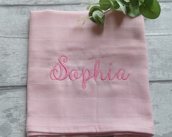 Embroidered Name Muslin Burp Cloth | Personalized Baby Gift