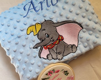 Personalized Embroidered Baby Blanket with elephant, Embroidered Blanket for Baby Shower Gift, Dumbo inspired