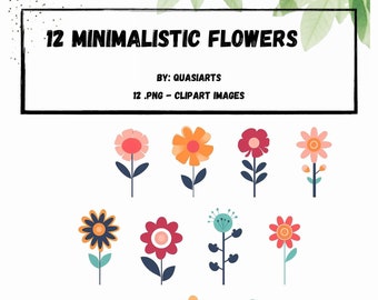 12 Minimalistic Flowers Clipart Set | Digital Download | PNG