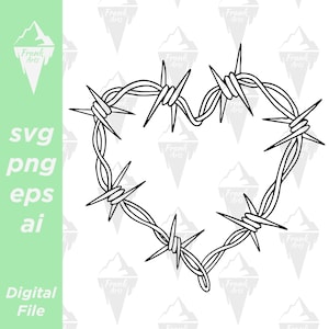 Disegno del cuore di filo spinato Download digitale SVG PNG EPS / Cutfile, Clipart, Vettore, Cricut