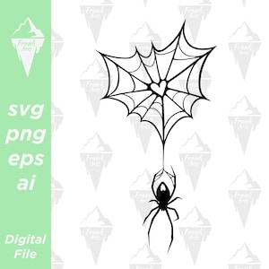 Design de teia de aranha em formato de coração Halloween SVG PNG EPS | Cricut Clipart Cutfile Imprimir Vetor