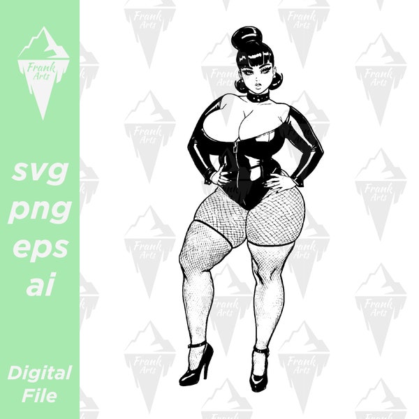 Gothic Latex Suit Girl Digital Download SVG PNG EPS | Cutfile, Clipart, Vector, Cricut Plus Size Empowerment Curvy