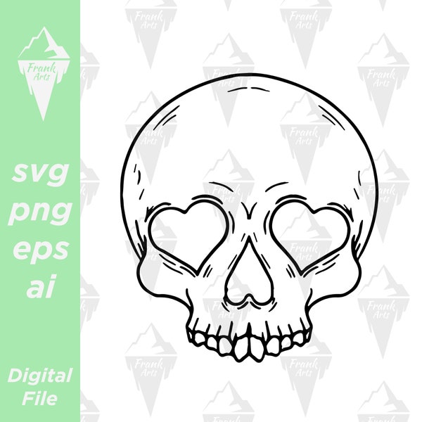Gothic Skull Heart Shaped Eyes Design Digital Download SVG PNG EPS | Cutfile, Clipart, Vector, Cricut