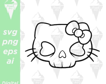Gothic Schädel Kitty Design Digitaler Download SVG PNG EPS | Schnittdatei, Clipart, Vektor, Cricut
