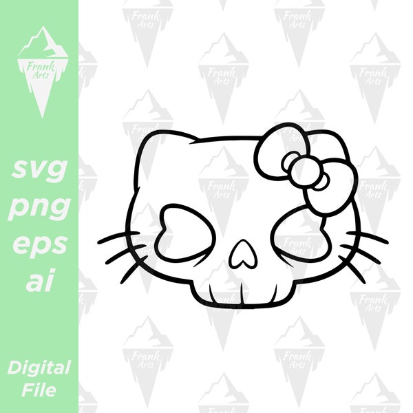 Gothic Skull Kitty Design Digital Download SVG PNG EPS | Cutfile, Clipart, Vector, Cricut