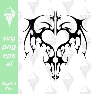 Diseño de corazón y alas estilo cibersigilismo Descarga digital SVG PNG EPS / Archivo de corte, Clipart, Vector, Cri cut