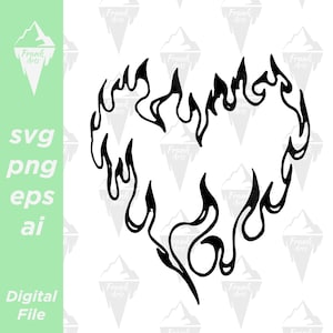 Design de Chamas em Formato de Coração - Download Digital SVG PNG EPS | Arquivo de Corte, Clipart, Vetor, Cricut